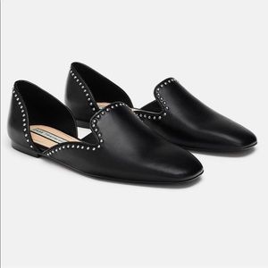 Zara black studded flats square front size 11